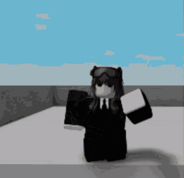 a cartoon character in a suit and tie is standing on a white surface