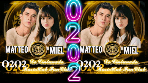 a poster for matteo miel shows a man and a woman