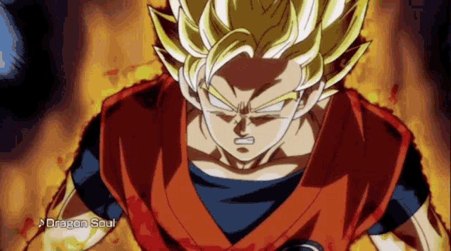 a close up of a cartoon character with the words dragon soul written below him