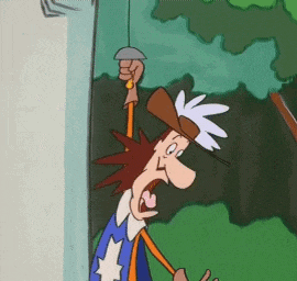 a cartoon of a man holding a sword and a cane