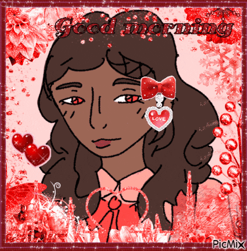 a drawing of a girl with a heart shaped earring that says love on it