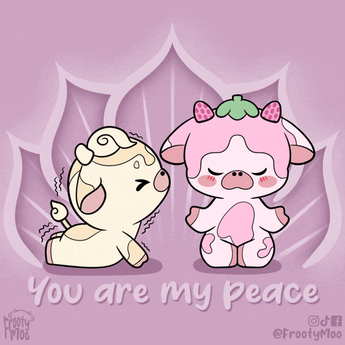 a cartoon of two cows with the words you are my peace
