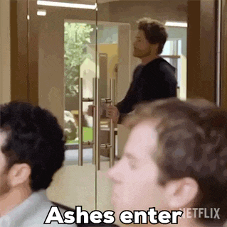 a group of men are sitting around a table with the words ashes enter netflix on the bottom .