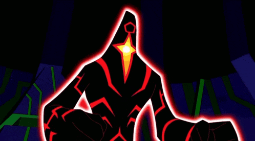 a cartoon character with a red light coming out of his mouth
