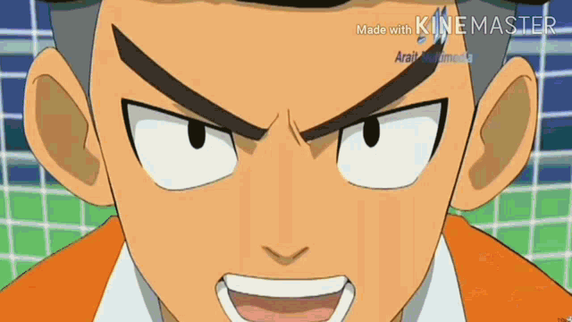 a close up of a cartoon character 's face with a very angry look on his face .