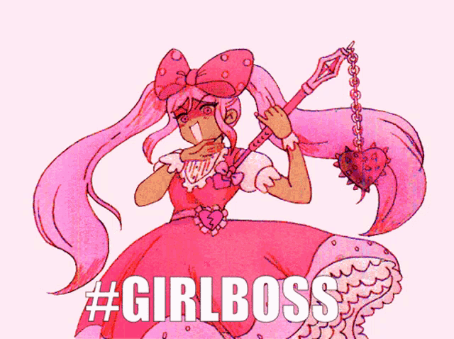 a drawing of a girl in a pink dress with the words #girlboss written below her