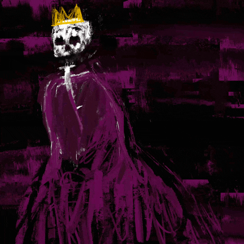 a painting of a woman in a purple dress with a gold crown on her head