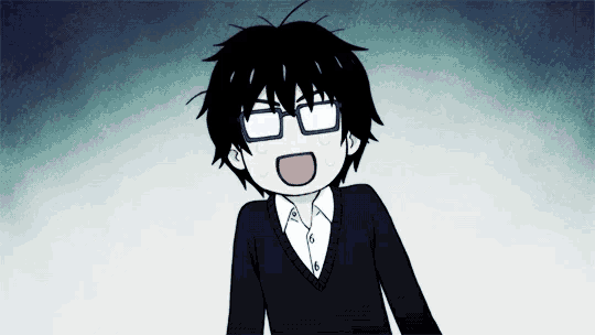 a cartoon of a boy with glasses making a surprised face