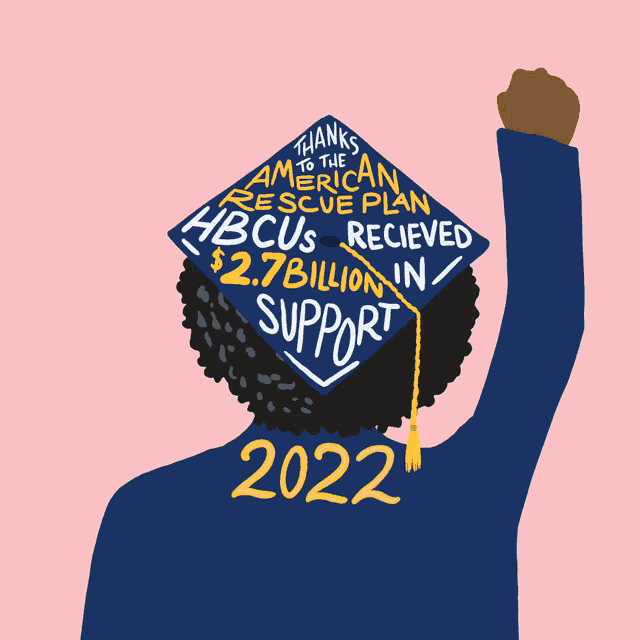 a blue graduation cap that says thanks to the american rescue plan
