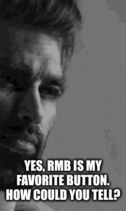 a black and white photo of a man with a beard and the words yes rmb is my favorite button how could you tell
