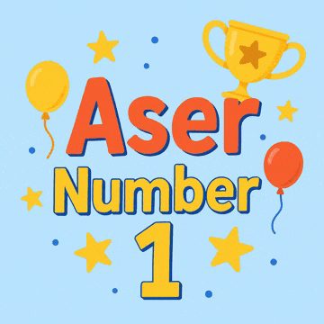 a sign that says aser number 1 with a trophy and balloons
