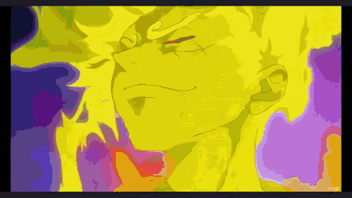 a drawing of a person with yellow hair and a purple background