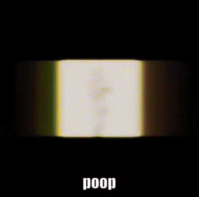 a blurred image of a person with the word poop on the bottom