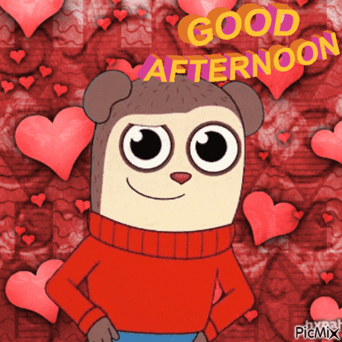 a picture of a cartoon character with the words good afternoon written on it