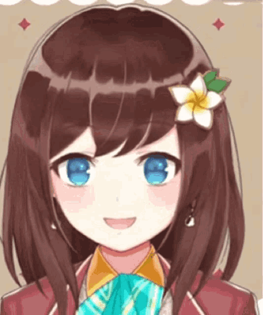 a girl with a flower in her hair is smiling