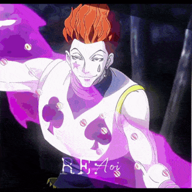 a drawing of a man with a purple cape and the word aoi on the bottom right