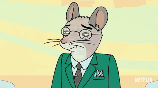 a cartoon of a mouse wearing a suit and tie with a netflix logo in the corner