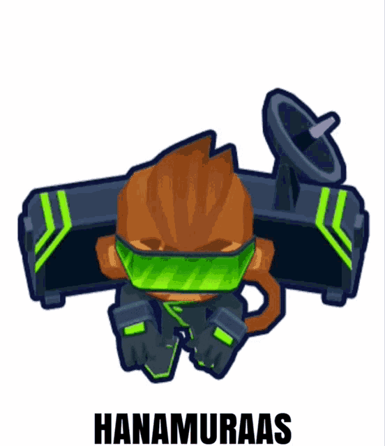 a cartoon of a monkey wearing green goggles with the name hanamuraas written below it