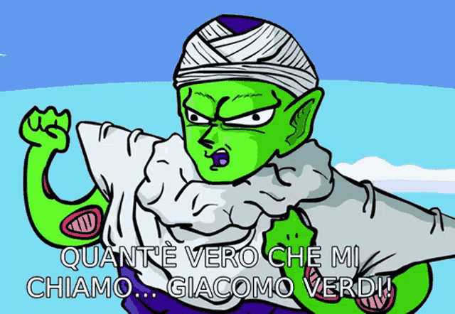 a cartoon of piccolo from dragon ball with the words quante vero che mi chiamo giacomo verdi