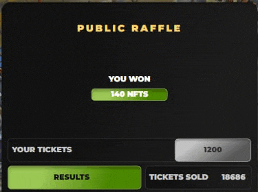 a screenshot of a public raffle where a person won 140 nfts