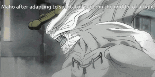 a black and white drawing of a monster with the words maho after adapting to spectator mode in the middle of a fight below it
