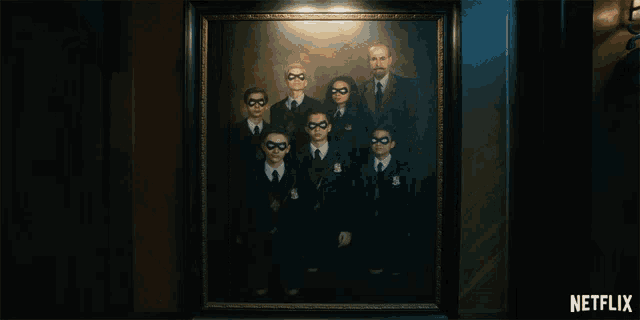 a painting of a group of people with a netflix logo on the bottom right
