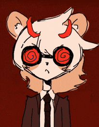 a drawing of a teddy bear with horns and hypnotic eyes