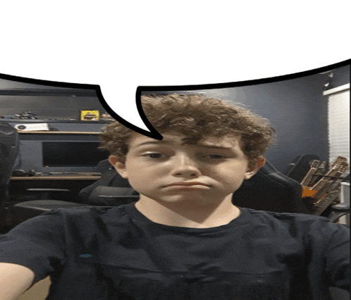a boy with a speech bubble on his head