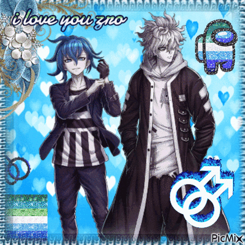 a picture of two anime characters with the words i love you gno