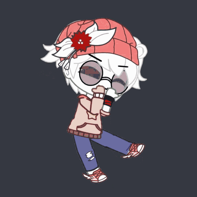 a cartoon character wearing a pink sweater and a pink hat
