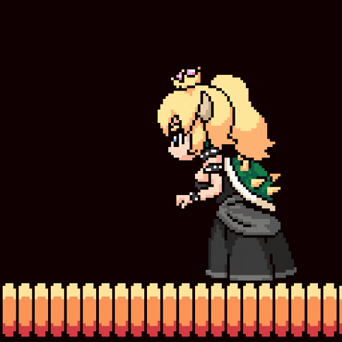 a pixel art of a girl with a crown on her head blowing a fireball