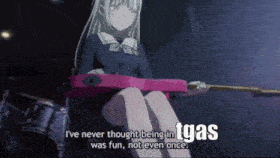 a girl playing a pink guitar with the words i 've never thought being in tgas was fun