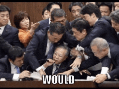 a group of men in suits and ties are fighting with a caption that says would