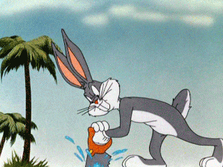 a cartoon of bugs bunny holding a fish in his hand