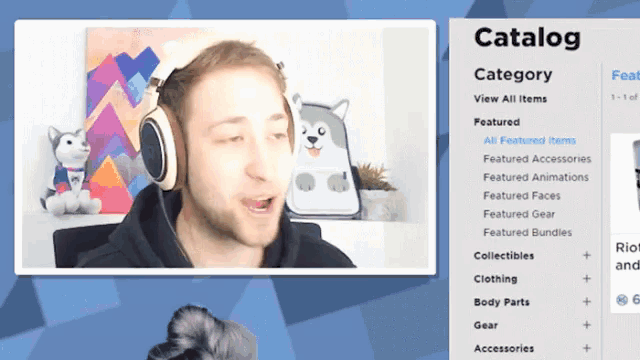 a man wearing headphones is looking at the catalog