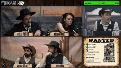 a group of people sitting in front of a sign that says wildcards