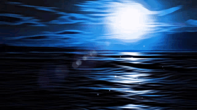a painting of a full moon shining over a body of water