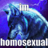 a picture of a wolf with the words `` i 'm homosexual '' written above it .