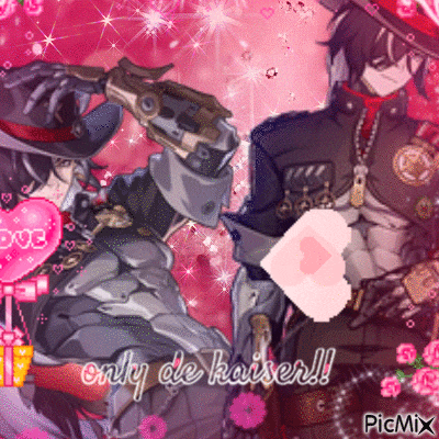 a picture of two anime characters with the words only de kaiser written on the bottom