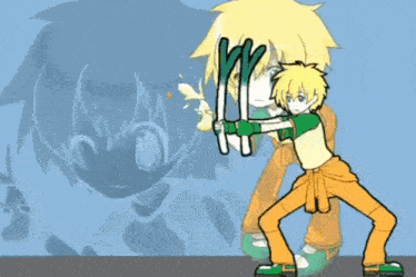 a cartoon of a boy holding a pair of sticks