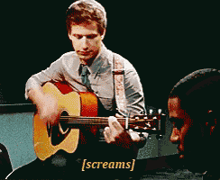 a man playing an acoustic guitar with the words [ screams ] below him