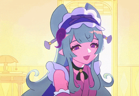 a cartoon drawing of a girl with purple hair