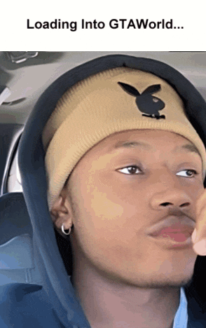 a man wearing a beanie with a playboy bunny logo on it