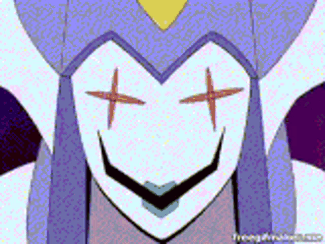 a cartoon character with a heart shaped face and crosses on his eyes