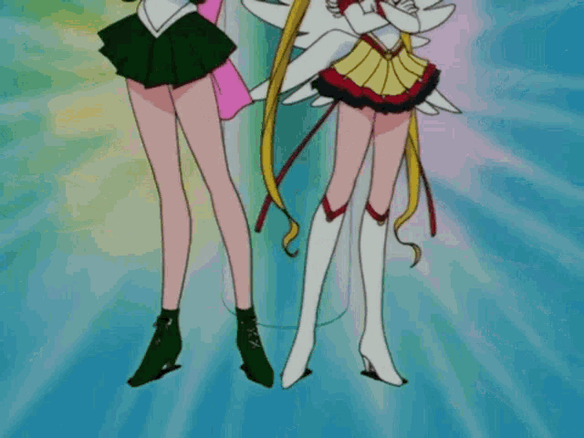 sailor moon and jupiter from sailor moon standing next to each other with the words we like good food below them
