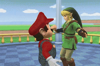 a mario and link are dancing together in a video game