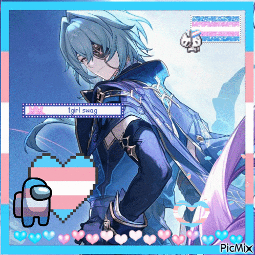 a picture of a man with blue hair and the words igirl swag in the corner