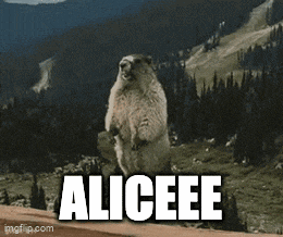 a groundhog standing on its hind legs with the words aliceee written on the bottom
