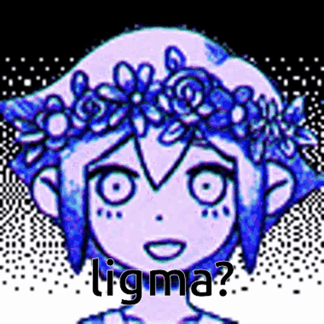 a pixel art of a girl with a flower crown on her head and the words ligma