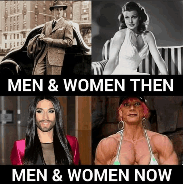 men and women then and now are shown in a collage